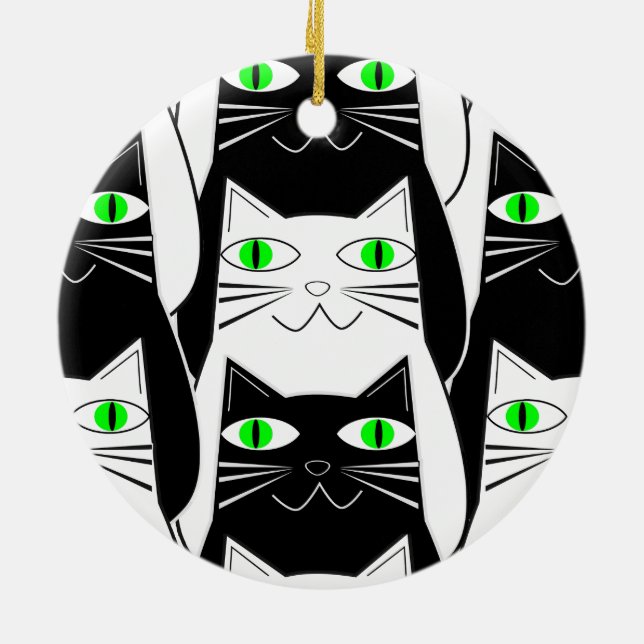 Black and White Cats Ceramic Ornament (Back)