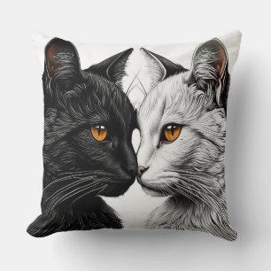 Black and White Cats Facing Each Other Throw Pillow