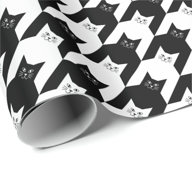 Black and White Cats Houndstooth Pattern Wrapping Paper (Roll Corner)