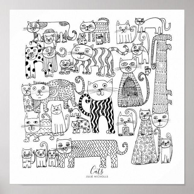 Black and White Cats Illustration Poster (Front)
