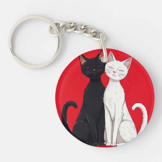 Black and white cats keychain (Front)
