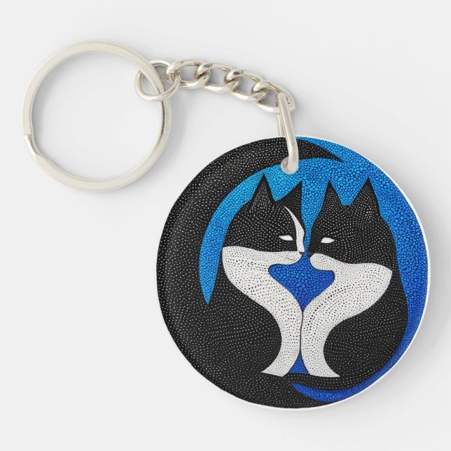 Black and white cats keychain (Front)