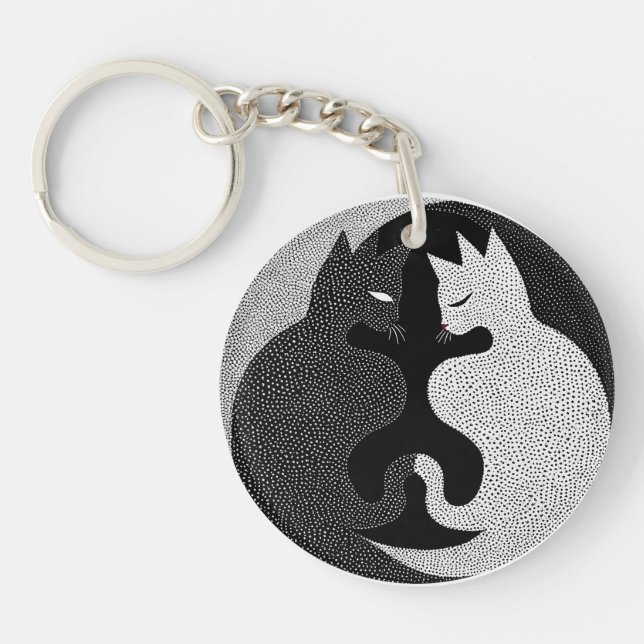 Black and white cats keychain (Front)