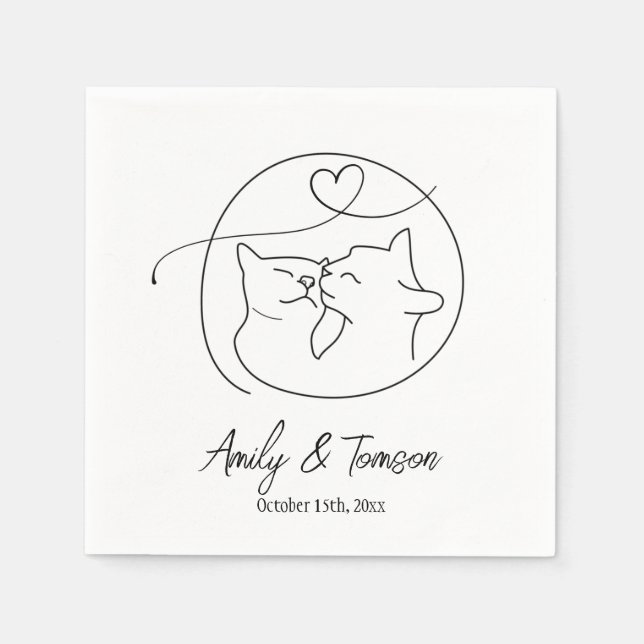 Black and White Cats One Line Simple Script Napkins (Front)