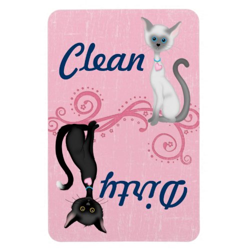 Black and White Cats Pink Clean Dirty Dishwasher Magnet