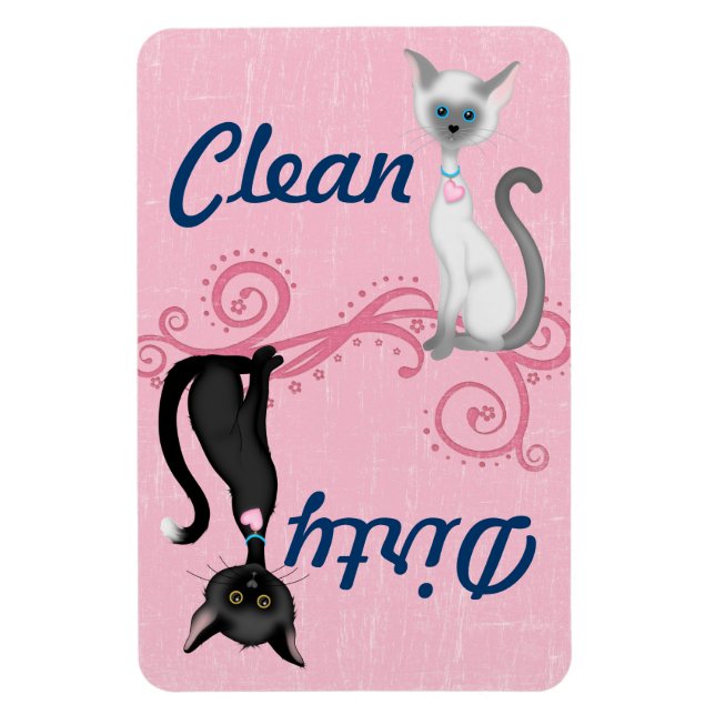 Black and White Cats Pink Clean Dirty Dishwasher Magnet (Vertical)