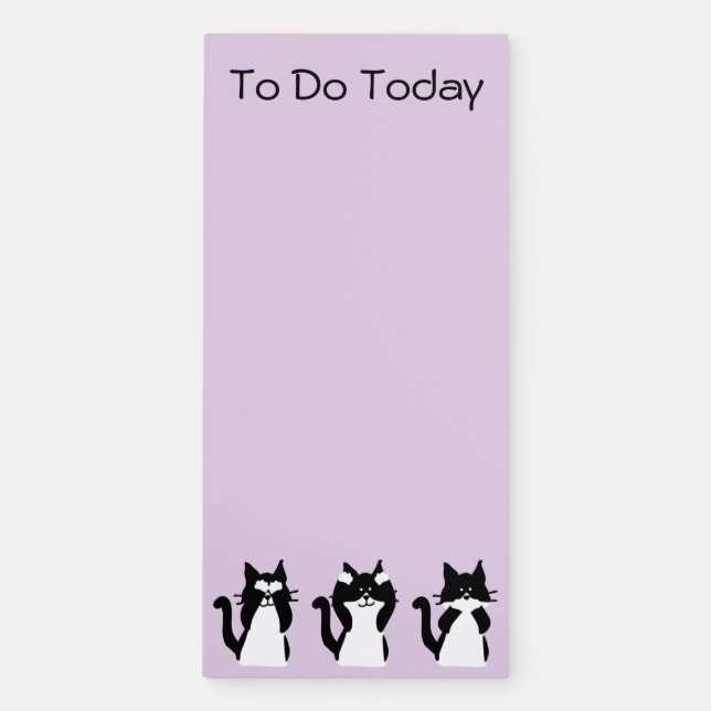 Black and White Cats | Three Wise Kitties Purple Magnetic Notepad (Front)