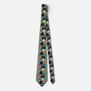 Black and white cats with background flowers  neck tie