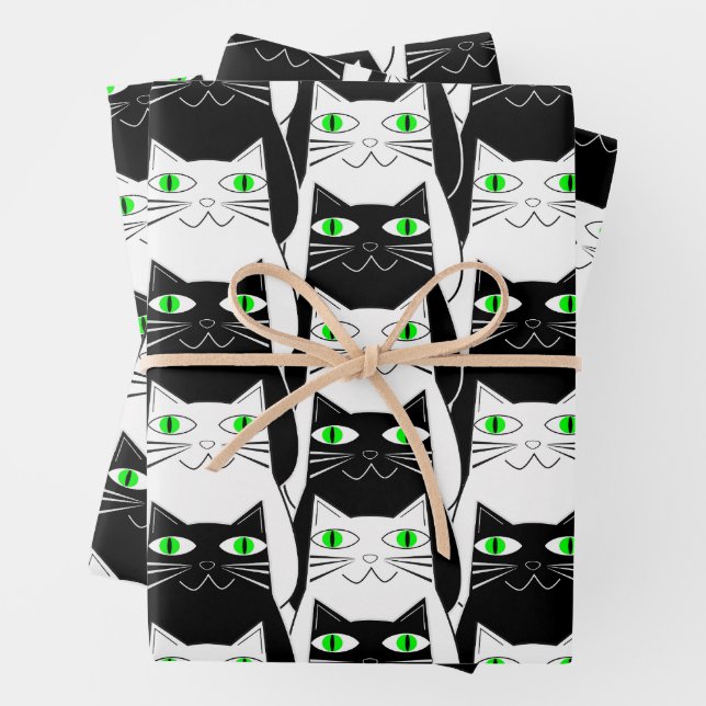 Black and White Cats Wrapping Paper Sheets (In situ)