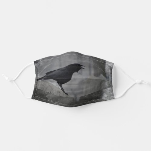 Black And White Cawing Crow Adult Cloth Face Mask