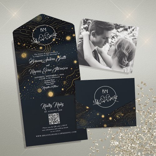 Black and White Celestial Wedding All In One Invitation