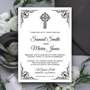 Black and White Celtic Cross Wedding Invitation