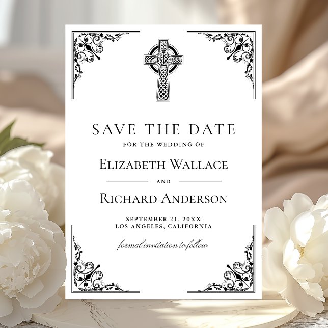 Black and White Celtic Cross Wedding Save The Date (Creator Uploaded)