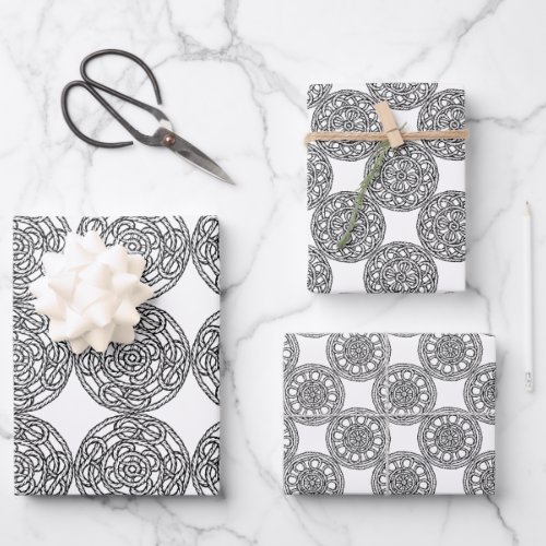 Black and white Celtic style wrapping paper set