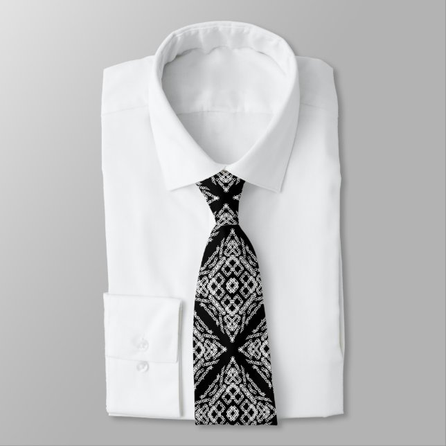 Black And White Chain Linked Repeating Pattern  Neck Tie (Tied)