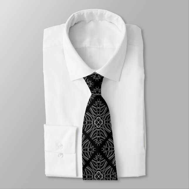 Black And White Chain Linked Repeating Pattern  Neck Tie (Tied)