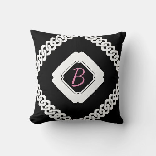 Black and White Chain Reversible Monogram Throw Pillow