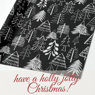 Black and White Chalk Christmas Tree Wrapping Paper