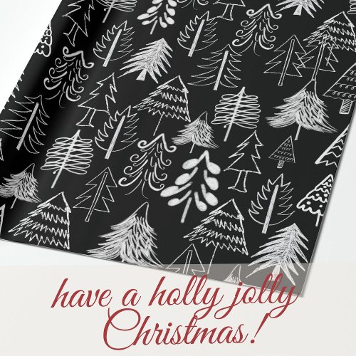  Black and White Chalk Christmas Tree Wrapping Paper