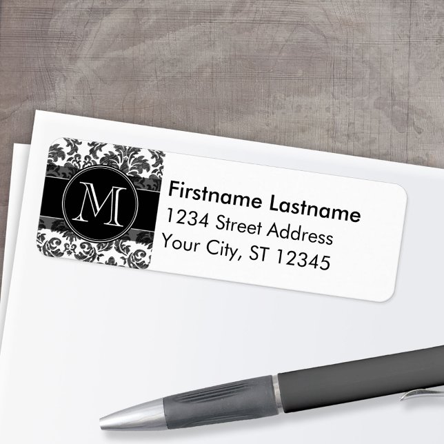 Black and White Chalkboard Damask Pattern Label (Custom Return Address Label)