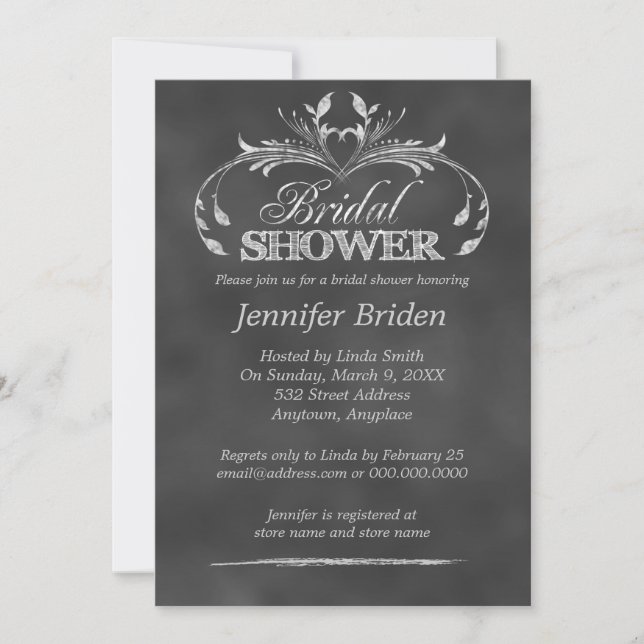 Black And White Chalkboard Modern Bridal Shower In Invitation (Front)