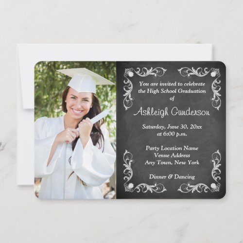 Black and White Chalkboard Photo Graduation Invite