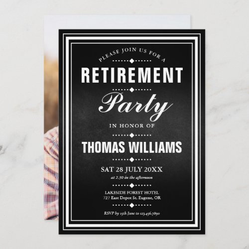 Black And White Chalkboard Photo Retirement Party  Invitation