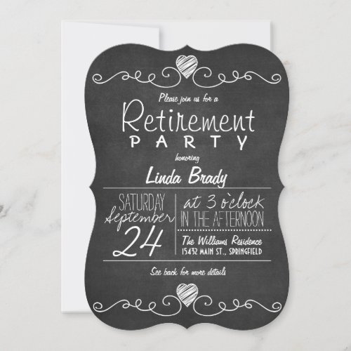 Black and White Chalkboard Retirement Party Invitation