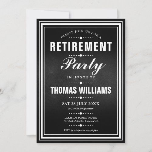 Black And White Chalkboard Retirement Party Invitation