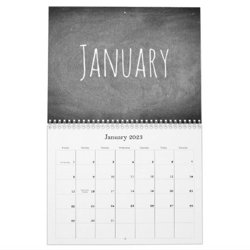 Black and White Chalkboard Style custom year 2023 Calendar