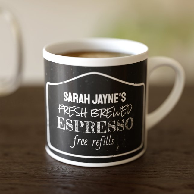 Black and White Chalkboard Style Espresso Cup (All about that chalkboard cafe aesthetic? Just add your name to this cute espresso cup)