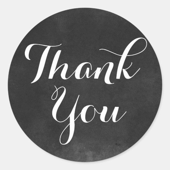 Black and White Chalkboard Thank You Classic Round Sticker (Front)