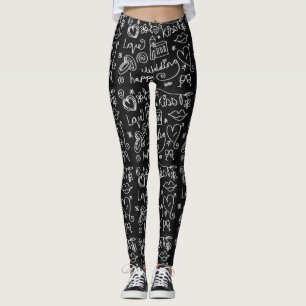 Black and White Chalkboard Wedding Leggings