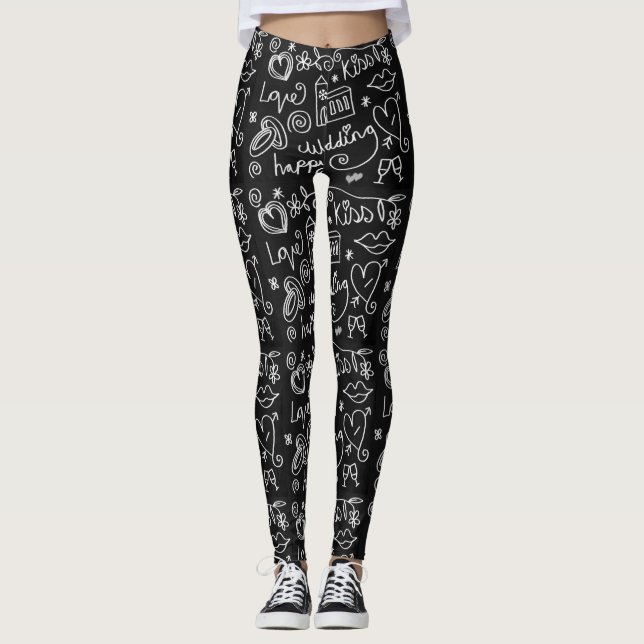 Black and White Chalkboard Wedding Leggings (Front)