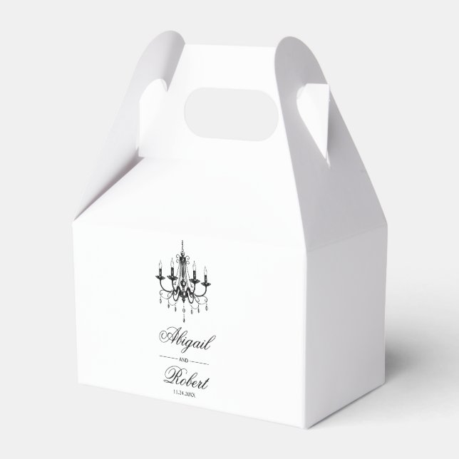 Black and white chandelier Old Money wedding Favor Boxes (Front Side)