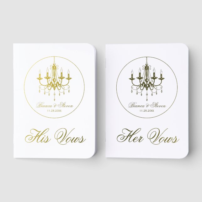Black and white chandelier Old Money wedding Foil Vow Books (Front)