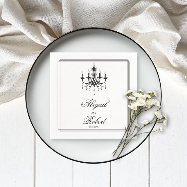 Black and white chandelier Old Money wedding Napkins (Creator Uploaded)