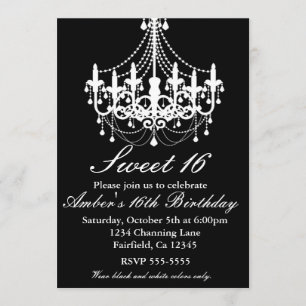 Black and White Chandelier Sweet 16 Party Invite