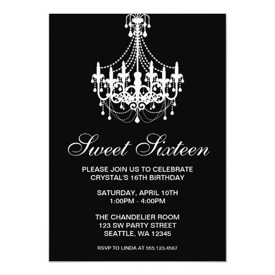Black and White Chandelier Sweet Sixteen Birthday Invitation