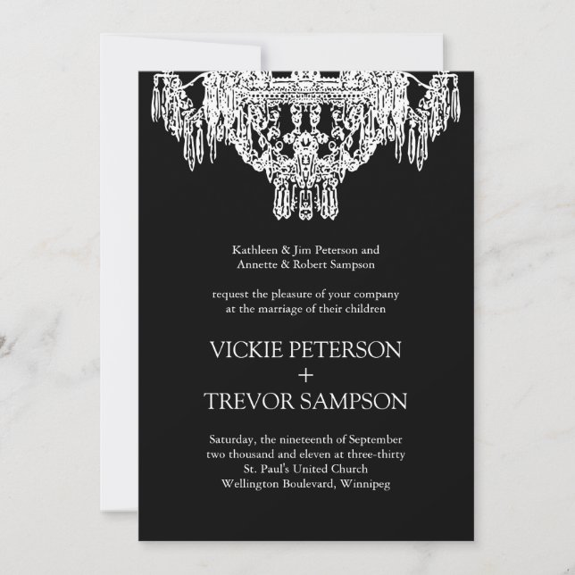 Black and White Chandelier Wedding Invitations (Front)