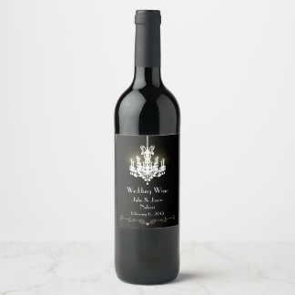 Black and White Chandelier Wedding Wine Label