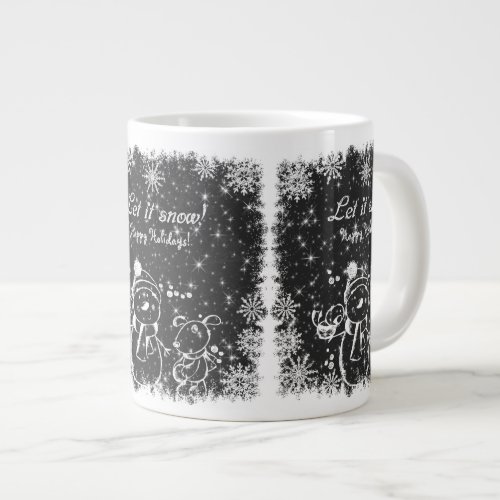 Black And White Charcoal Snowman_Let It Snow Large Coffee Mug