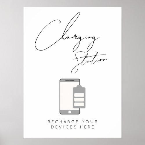 black and white charging station wedding sign
