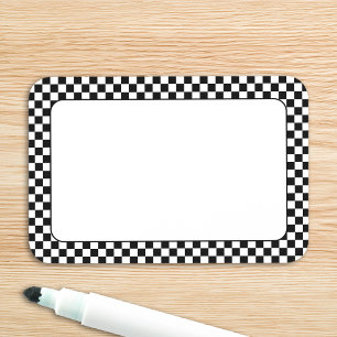 Black and White Check 3x2 Name Tag