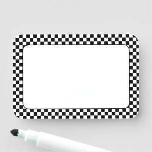 Black and White Check 3x2 Name Tag