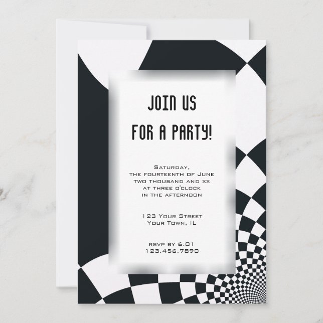 Black and White Check All Purpose Party Invitation (Front)