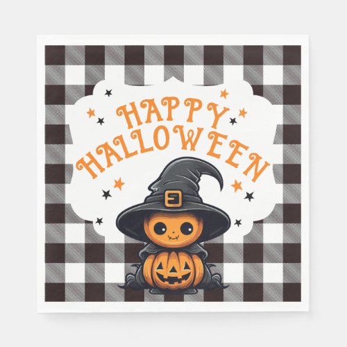 Black and White Check Gingham Halloween Napkin