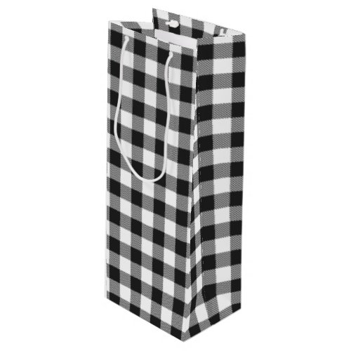 Black and White Check Gingham Plaid Wine Gift Bag