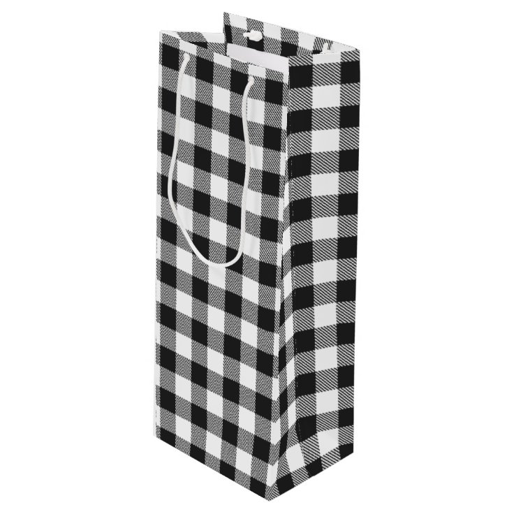 Black and White Check Gingham Plaid Wine Gift Bag Zazzle