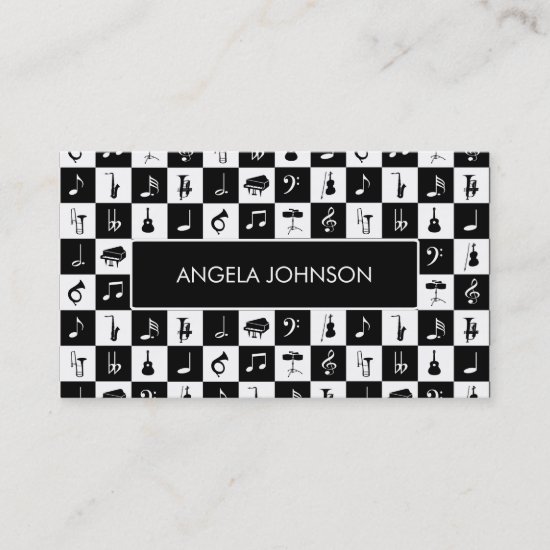 Black and white check music Instruments Business Card